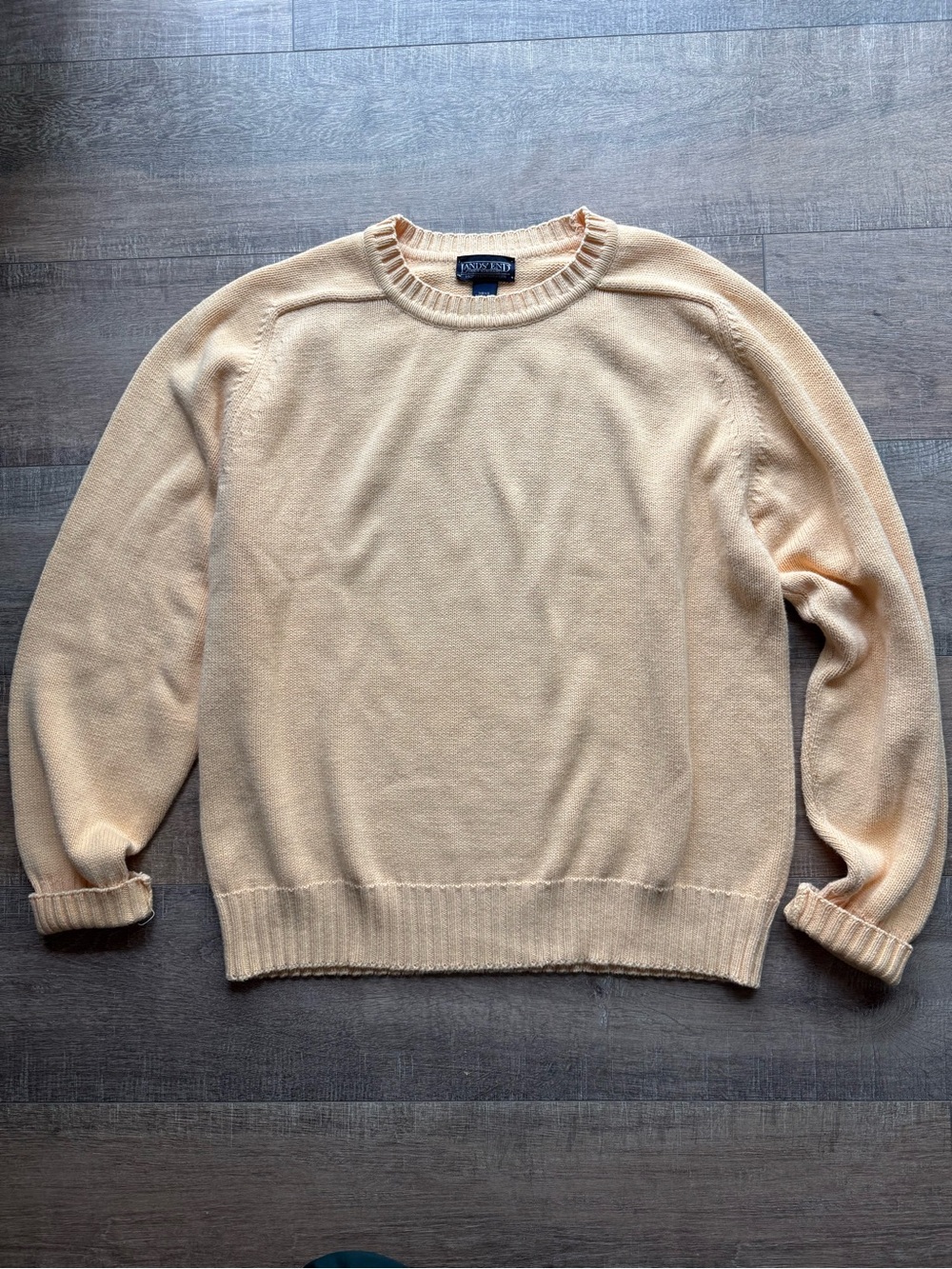 Vintage Lands’ End Butter Yellow Fisherman Knit Sweater | 100% Cotton USA Made